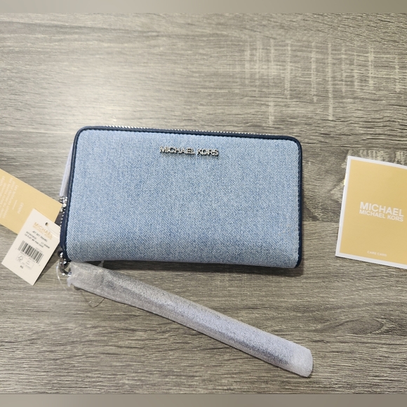 Michael Kors Jet Set Large Travel Smartphone Wallet Wristlet - Denim - Picture 3 of 8